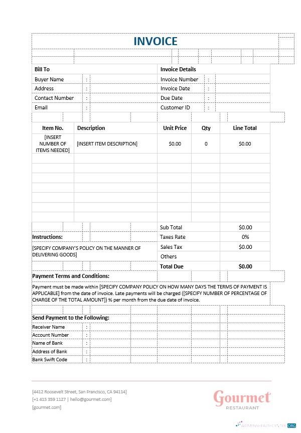 Download Restaurant Blank Invoice Template Photoshop template